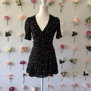 Reformation Black Floral Wrap Dress - Size XS/S